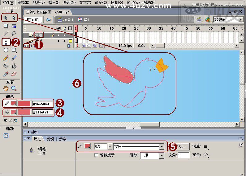 Flash教程:制作卡通風(fēng)格的飛舞小鳥,PS教程,思緣教程網(wǎng)