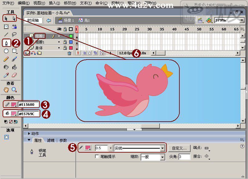 Flash教程:制作卡通風(fēng)格的飛舞小鳥,PS教程,思緣教程網(wǎng)